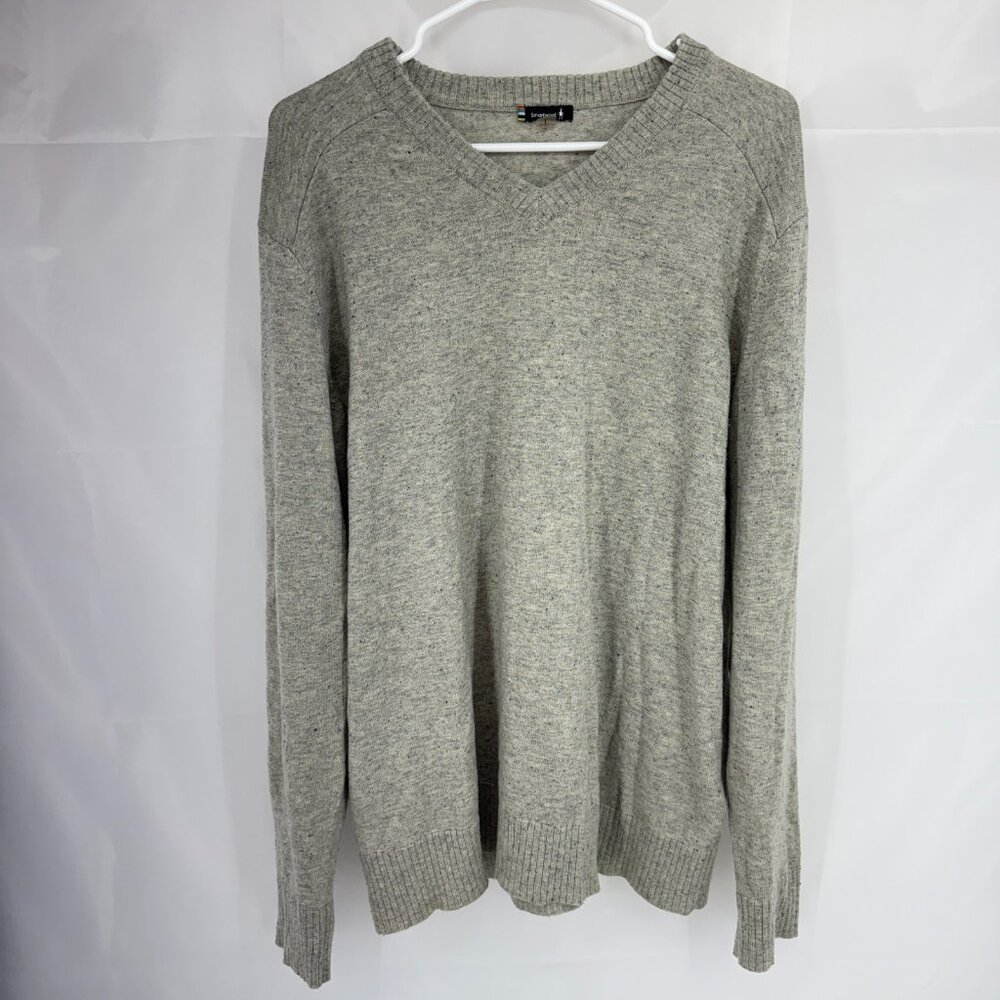 Smartwool Men L Sparwood V Neck Sweater Beige Speckled Wool Long Sleeve Knit